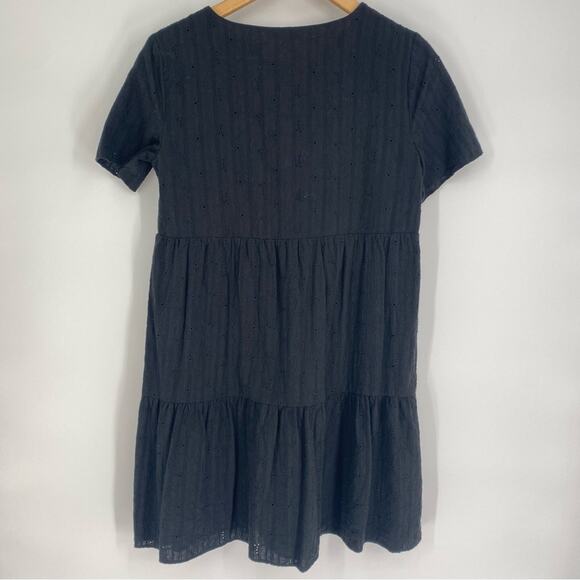 Madewell Dress Black Embroidered Eyelet Button Front Tiered Quiet Luxury XS - Picture 3 of 8